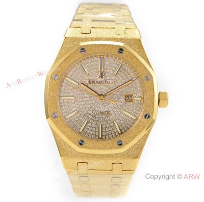 N9 Factory Audemars Piguet Royal Oak Frosted Gold Swiss 3120 Watch w-Diamond